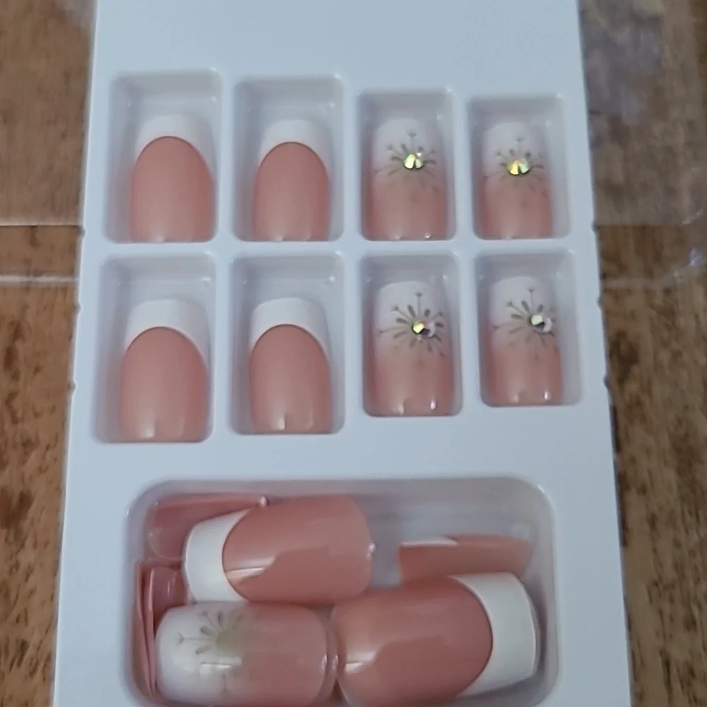 2/$16 Rhinestone French Manicure Press On Nails